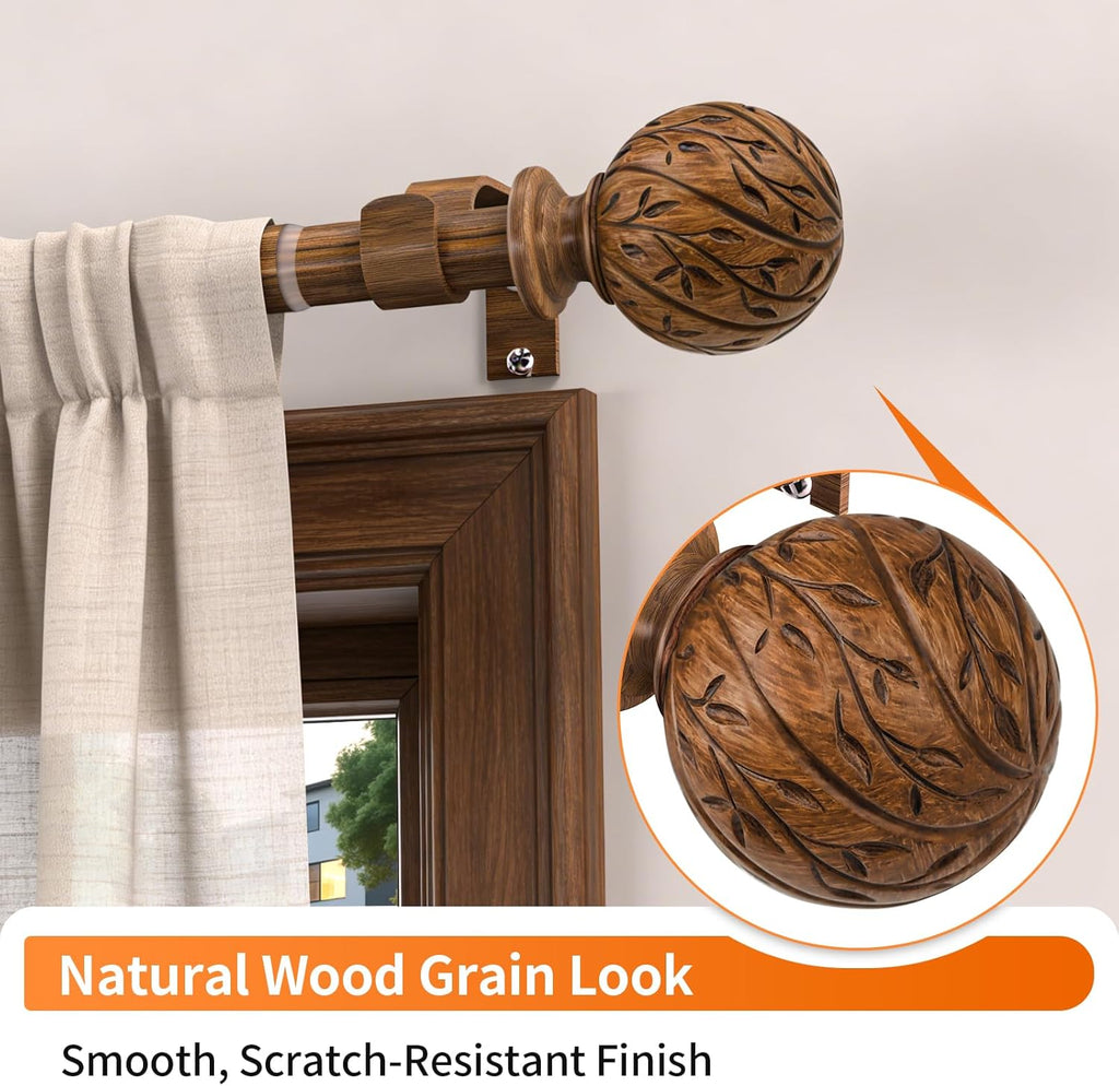 Wood Curtain Rods for Windows 18-45" Adjustable Window Treatment Rods