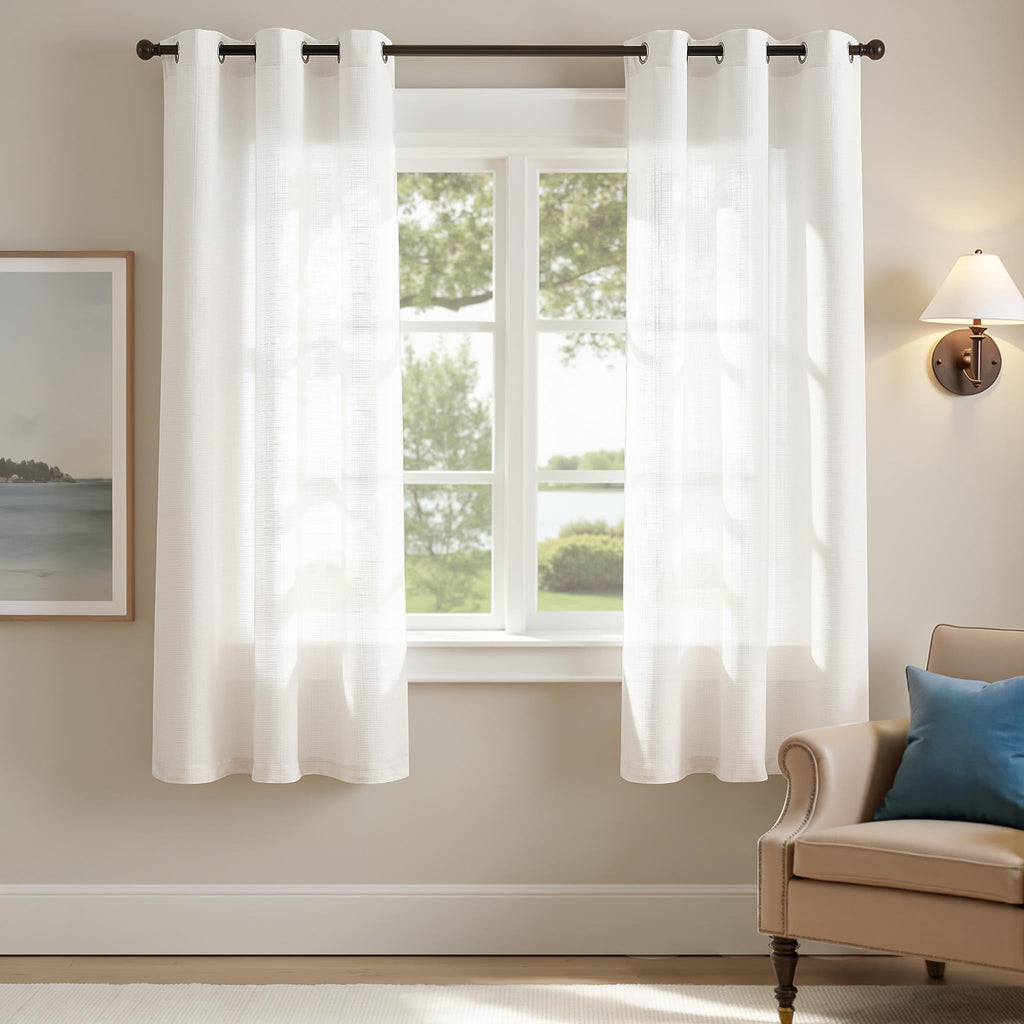 jinchan Grey Linen Textured Curtains 96 Inch Long 2 Panels for Living Room Grommet Top Light Filtering Window Drapes for Bedroom Heathered Gray
