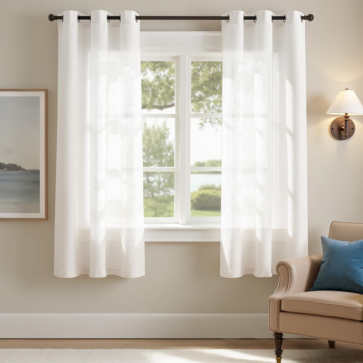 jinchan Grey Linen Textured Curtains 96 Inch Long 2 Panels for Living Room Grommet Top Light Filtering Window Drapes for Bedroom Heathered Gray