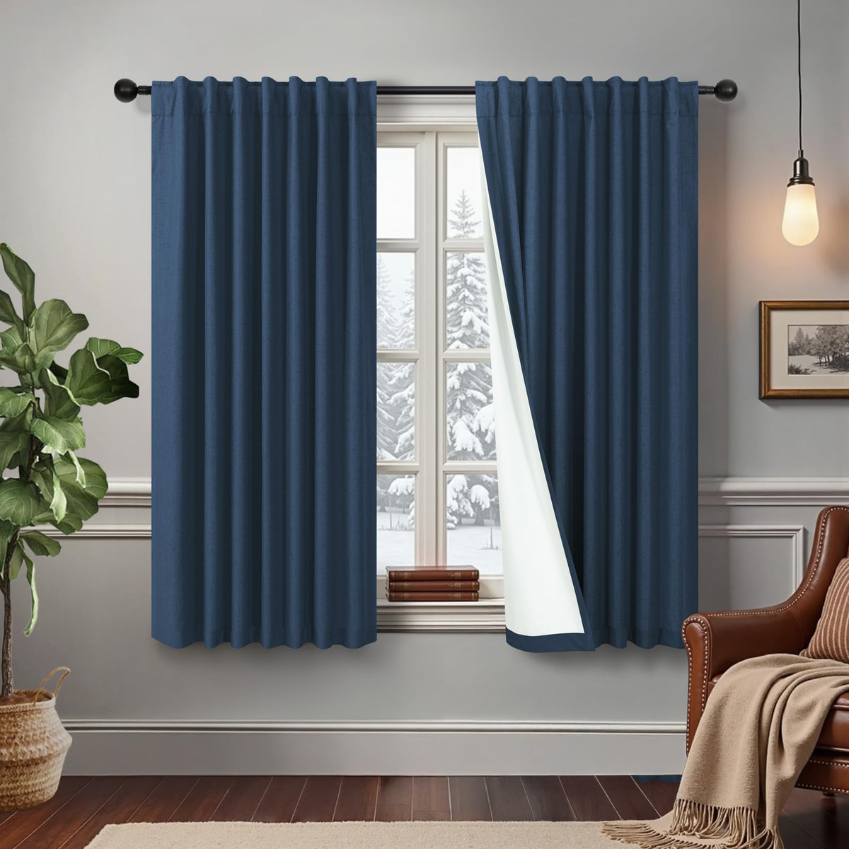 Natural Linen Back Tab Blackout Curtains & Drapes 96 Inch Long for Bedroom Livingroom Farmhouse Curtain 2 Panel Neutral Cute Black Out Room Darkening Thermal Insulated 8ft Pleated Window Curtain Cream