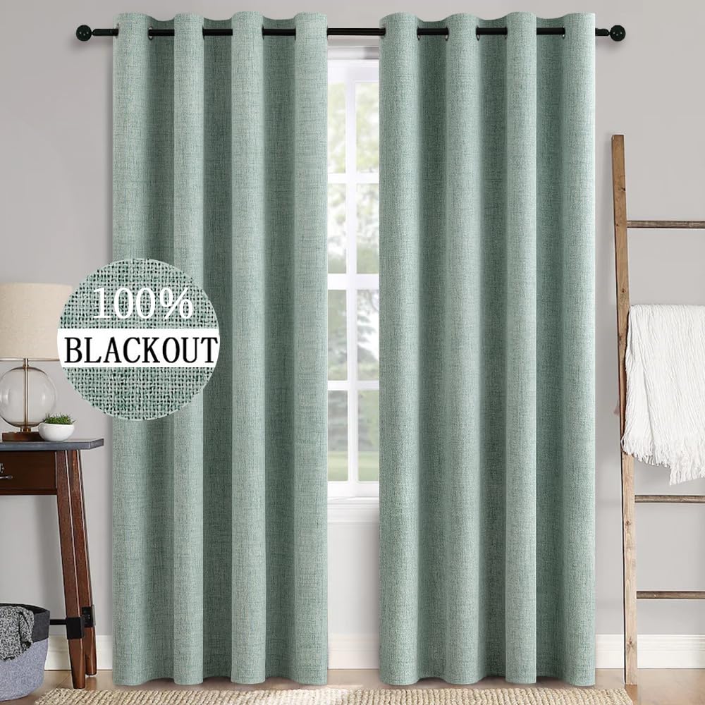 MIULEE 100% Blackout Linen Curtains for Bedroom 52x84 Inches Dusty Blue