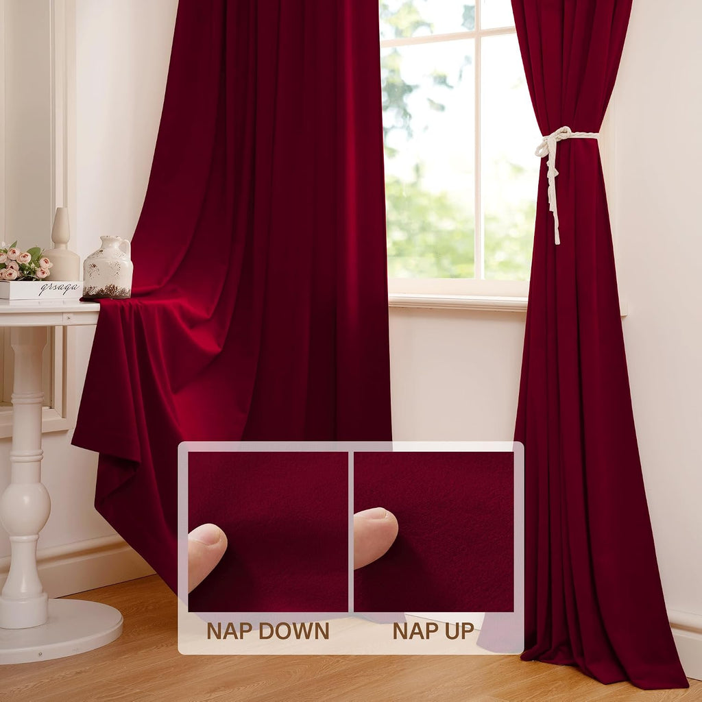 StangH Theater Red Velvet Curtains for Living Room Christmas Decor 2 Panels
