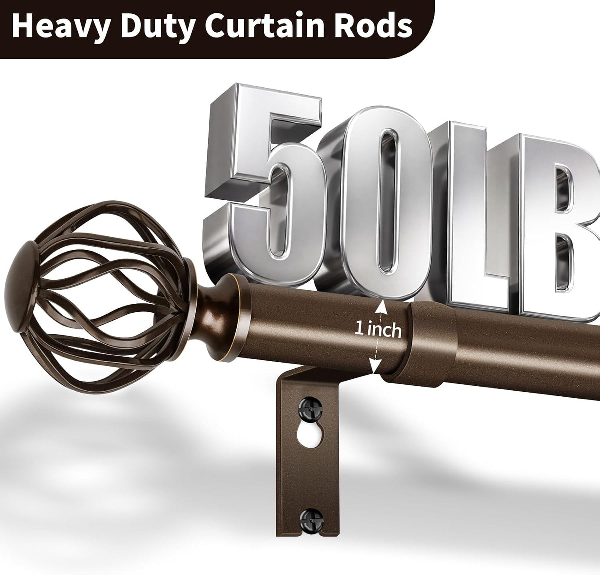 Bronze Curtain Rods for Windows 28-48 Inch (2.3-4 ft) with Decorative Cage Finials, 1 Inch Adjustable Heavy Duty Metal Window Treatment Rods for Living Room, Bedroom, Patio, Sliding Glass Door