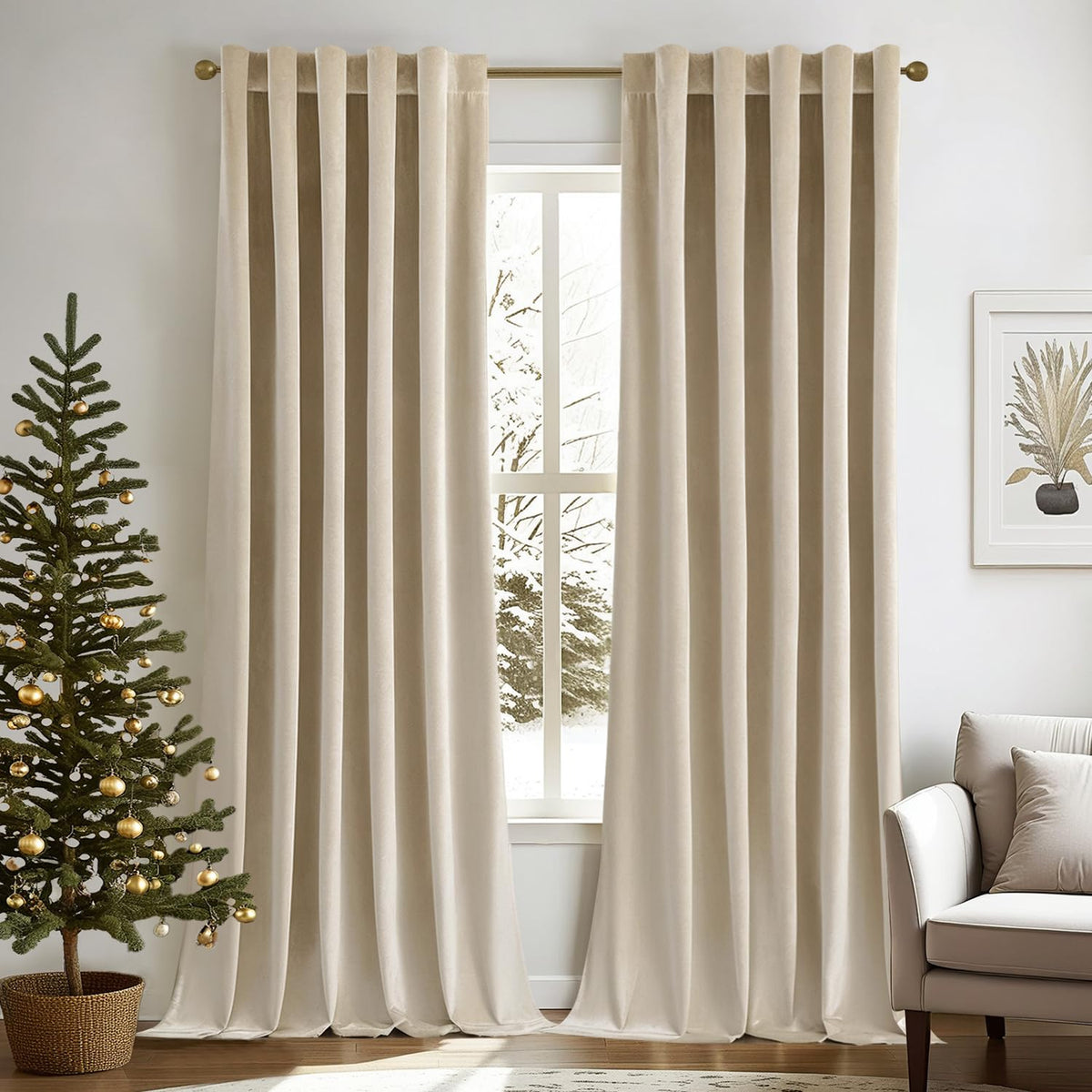 MIULEE Gold Velvet Curtains 52x84 inches Luxury Blackout Curtains