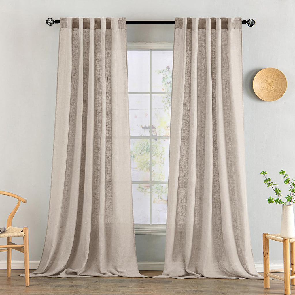 MIULEE Natural White Linen Curtains 52x96 Inch Long 2 Panels for Bedroom