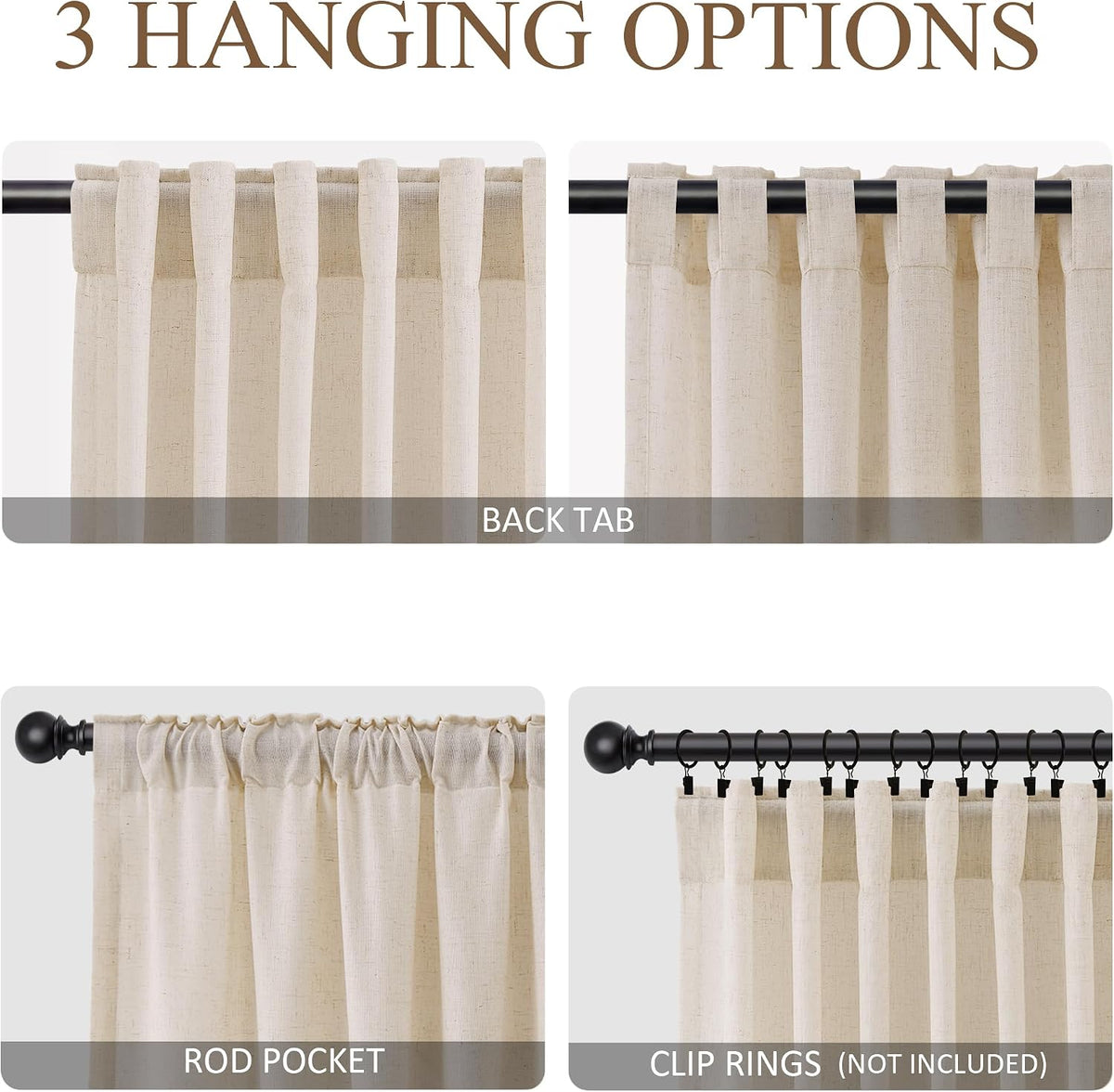 Naturoom Extra Long Linen Curtains 108 Inch 9ft for Living Room Cream Beige