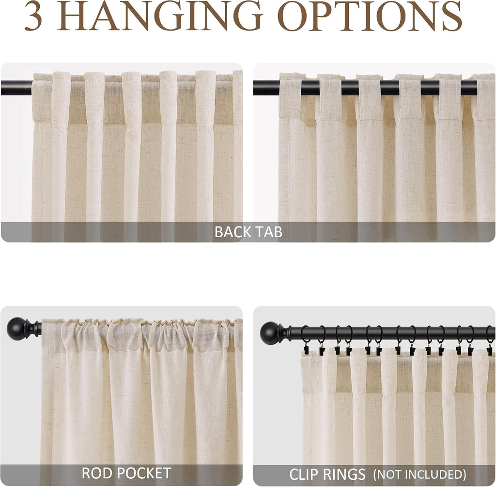 Naturoom Extra Long Linen Curtains 108 Inch 9ft for Living Room Cream Beige