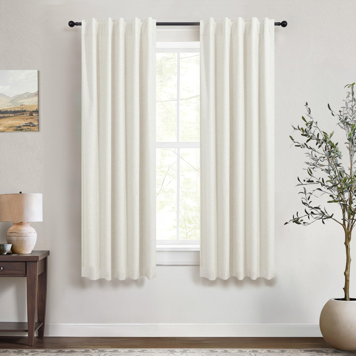 Natural Linen Back Tab Blackout Curtains & Drapes 96 Inch Long for Bedroom Livingroom Farmhouse Curtain 2 Panel Neutral Cute Black Out Room Darkening Thermal Insulated 8ft Pleated Window Curtain Cream