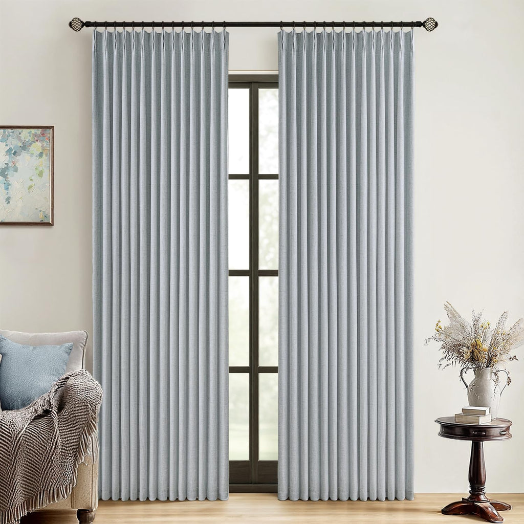MIULEE Olive Green Pinch Pleated 100% Blackout Linen Curtains 40x108 Inches