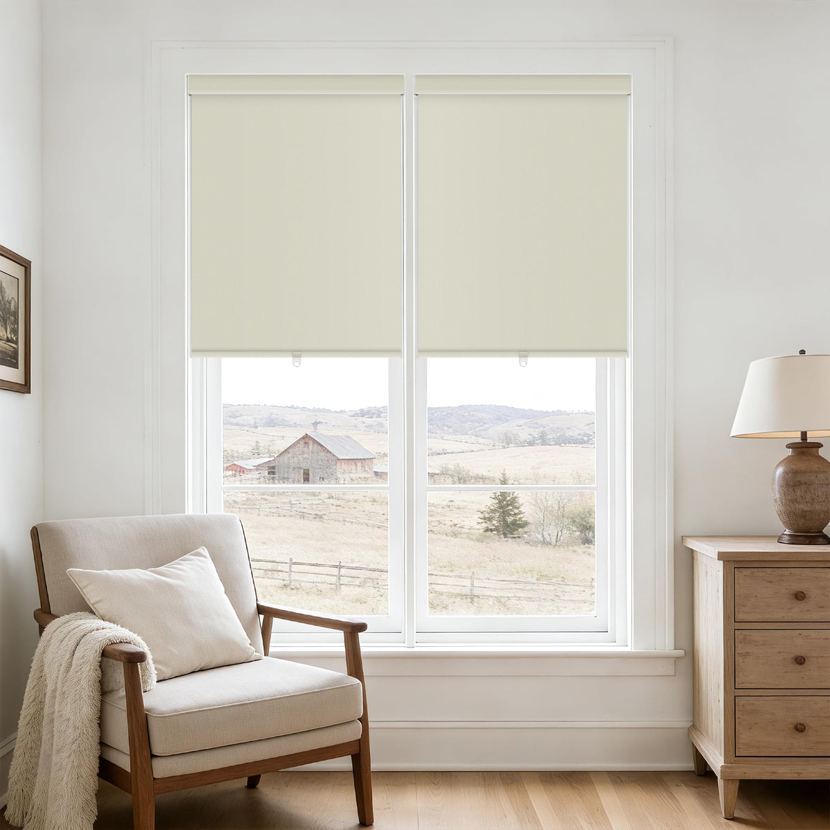 Blackout Roller Shades for Bedroom Window Cordless Free-Stop Blinds with Valance UV Protection 100% Black Out Linen Shades Blinds for Indoor Bathroom Windows Living Room Beige Oatmeal 34" W x 72" H