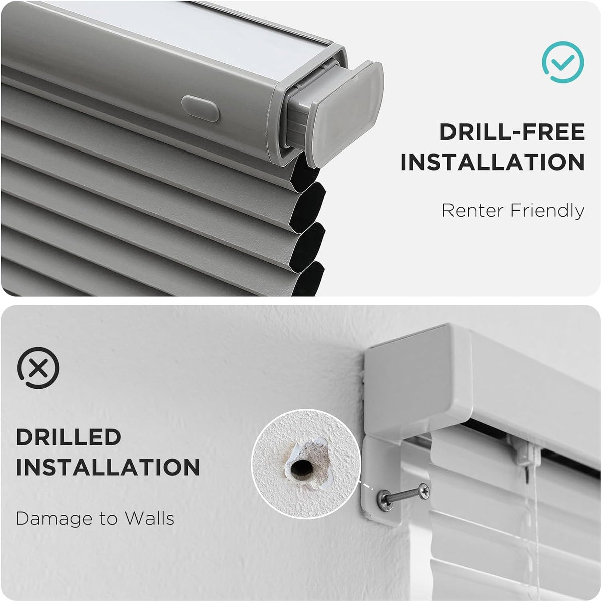 Joydeco No Drill Cordless Blackout Cellular Shades, 35" W x 64" H, Grey