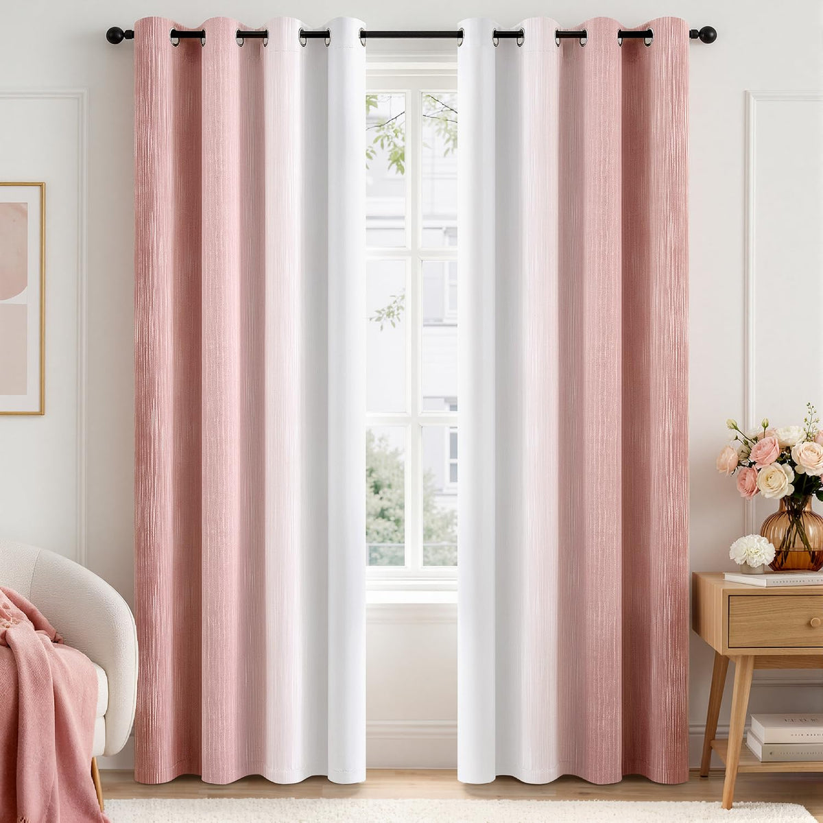 MIULEE Navy Blue and Greyish White Ombre Blackout Curtains 52Wx84L Set of 2
