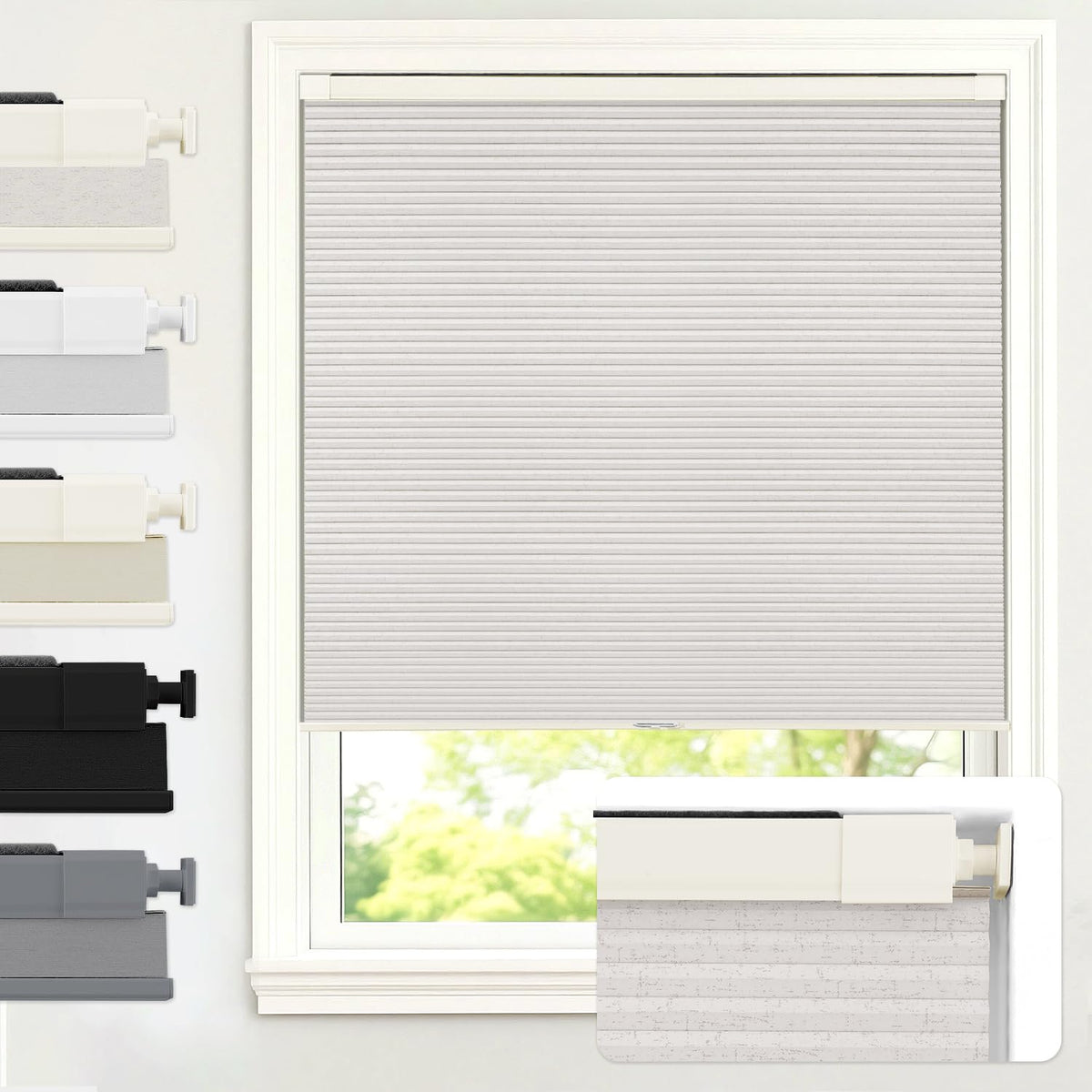 AOSKY No Drill Cordless Light Filtering Cellular Shade 34" W x 48" H White
