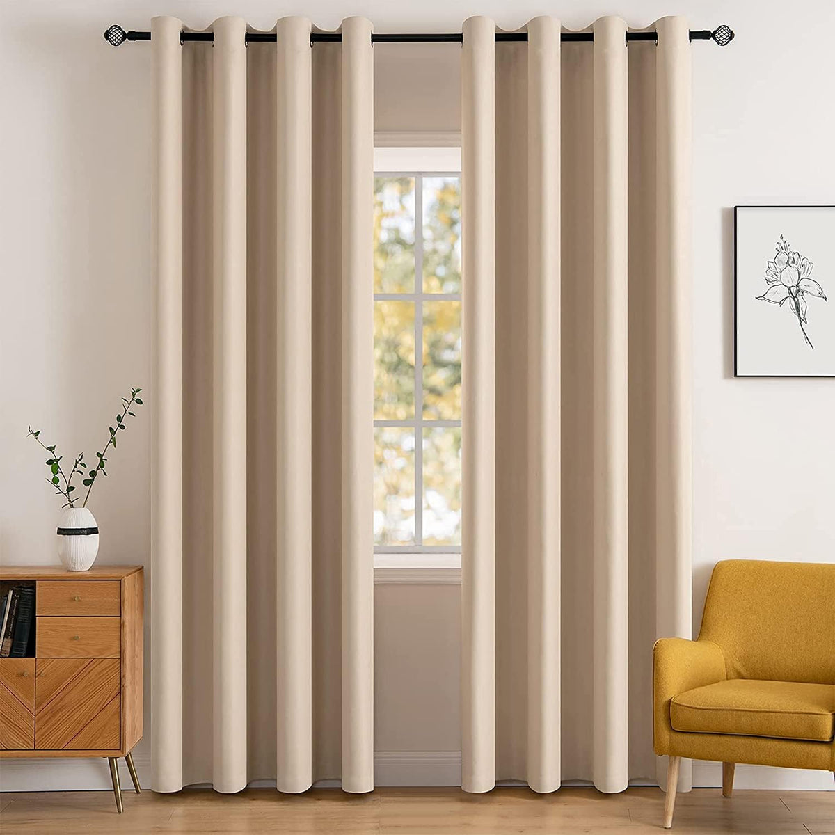 MIULEE Olive Blackout Bedroom Curtains Drapes 84 Inch Long 52"x84"