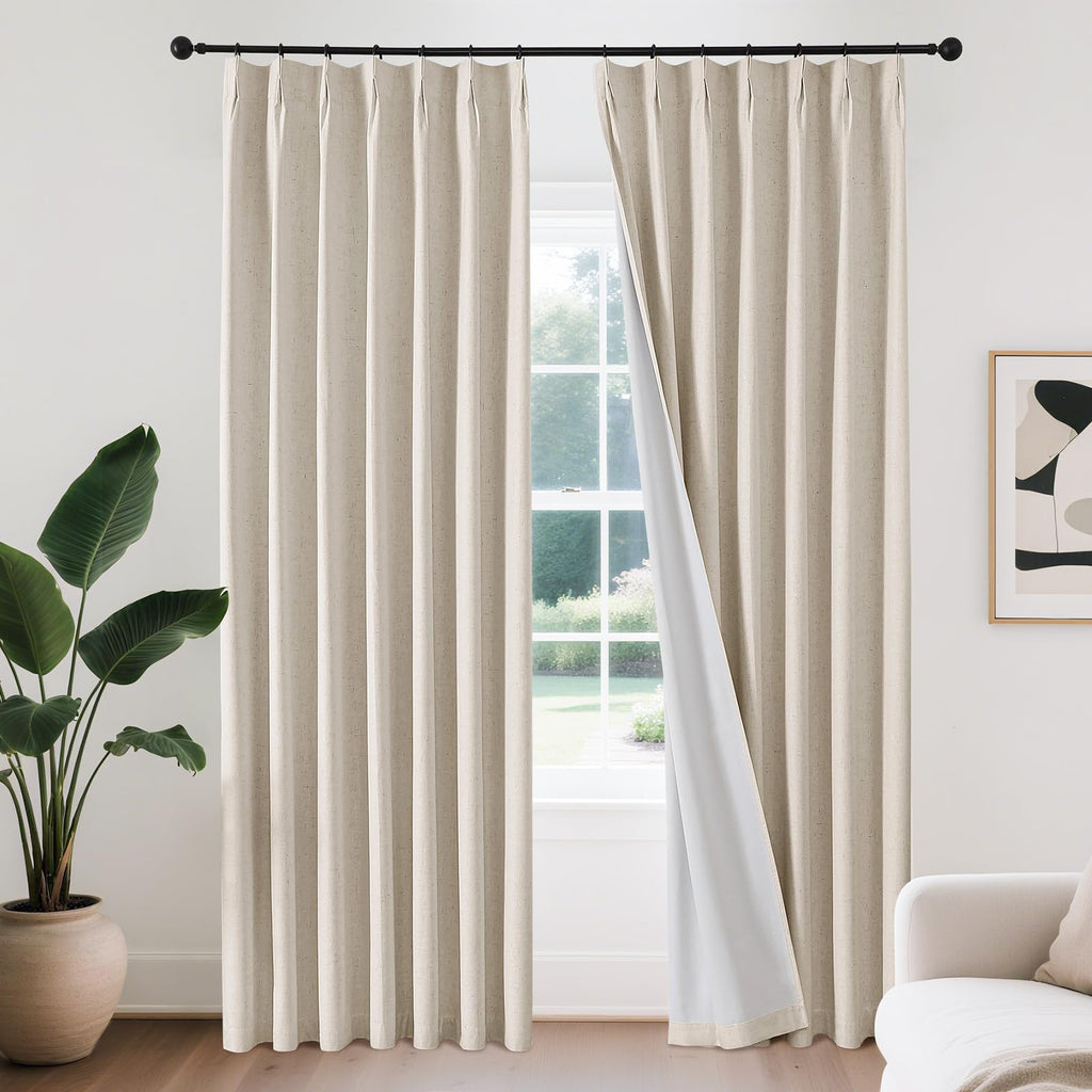Joydeco Linen Curtains 84 Inch Length 2 Panels,Light Filtering Drapes 52 Inches Wide with Back Tab Rod Pockets (84" L x 52" W, Ivory on Linen)