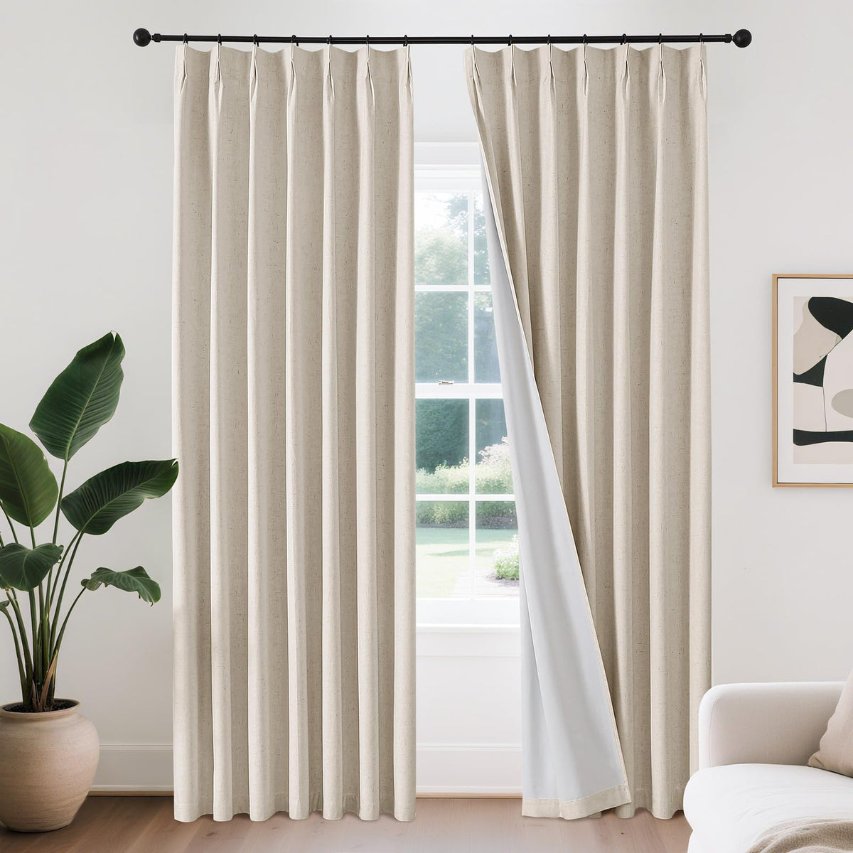 Joydeco Linen Curtains 84 Inch Length 2 Panels,Light Filtering Drapes 52 Inches Wide with Back Tab Rod Pockets (84" L x 52" W, Ivory on Linen)