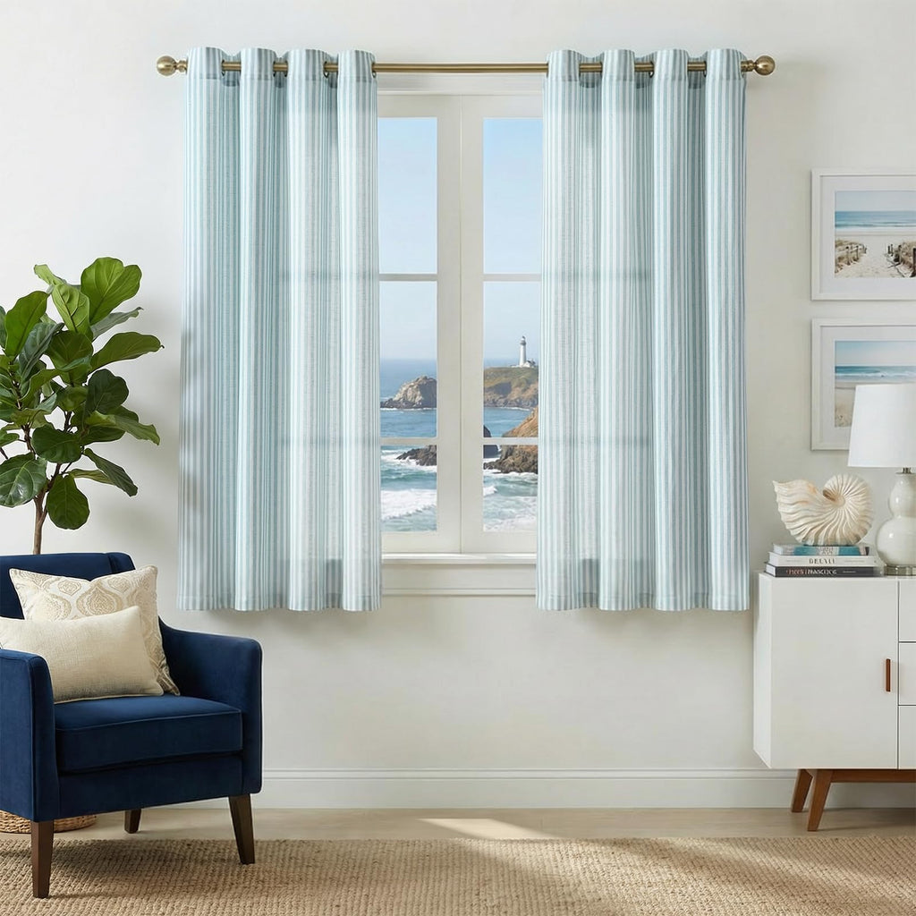 jinchan Linen Curtains 84 Inch Taupe Stripe on Linen Grommet 2 Panels