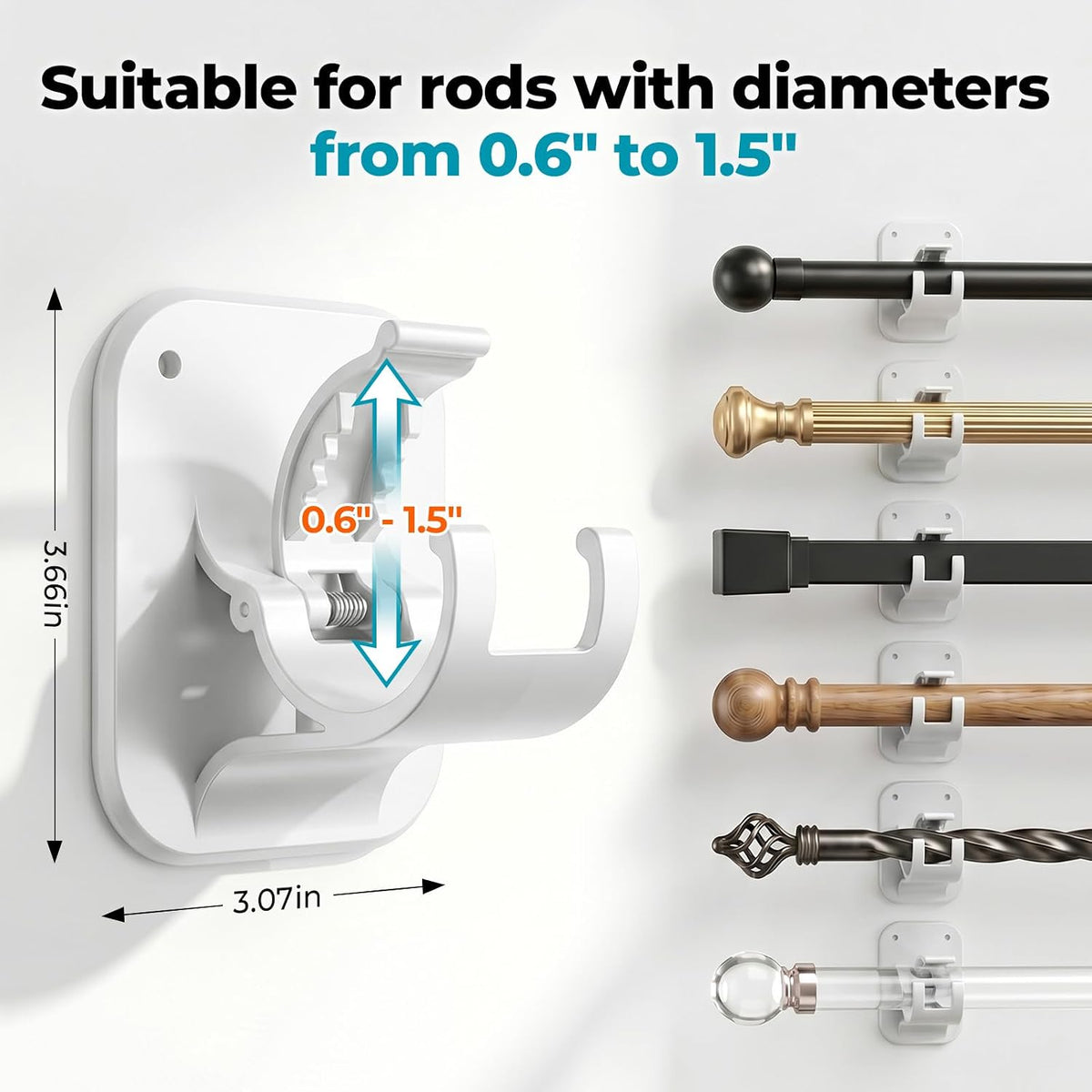 JHCJHC No Drill Curtain Rod Brackets-20LB,4 Pcs Adhesive Curtain Rod Holder