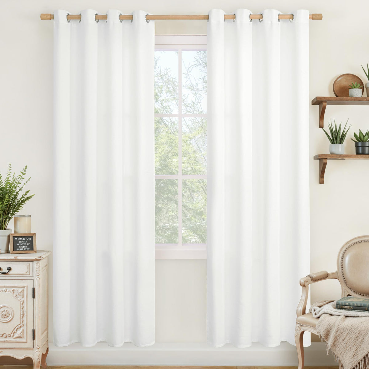 LAMIT 90 Inch Long Oatmeal Linen Curtains for Living Room 2 Panels