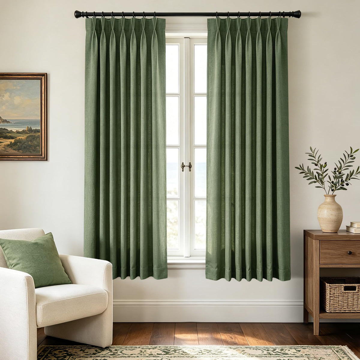 Beige Pinch Pleated Linen Curtains 108 inch Length 2 Panels for Living Room Light Filtering Triple Pleat Curtain Memory Trained FarmhouseNeutral Earthy Thick Flax Linen Drapes 108 inch Long Apricot