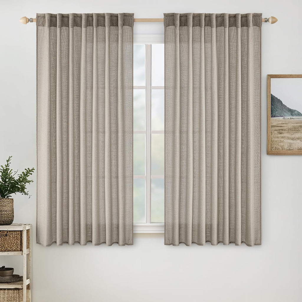 MIULEE Natural White Linen Curtains 52x96 Inch Long 2 Panels for Bedroom