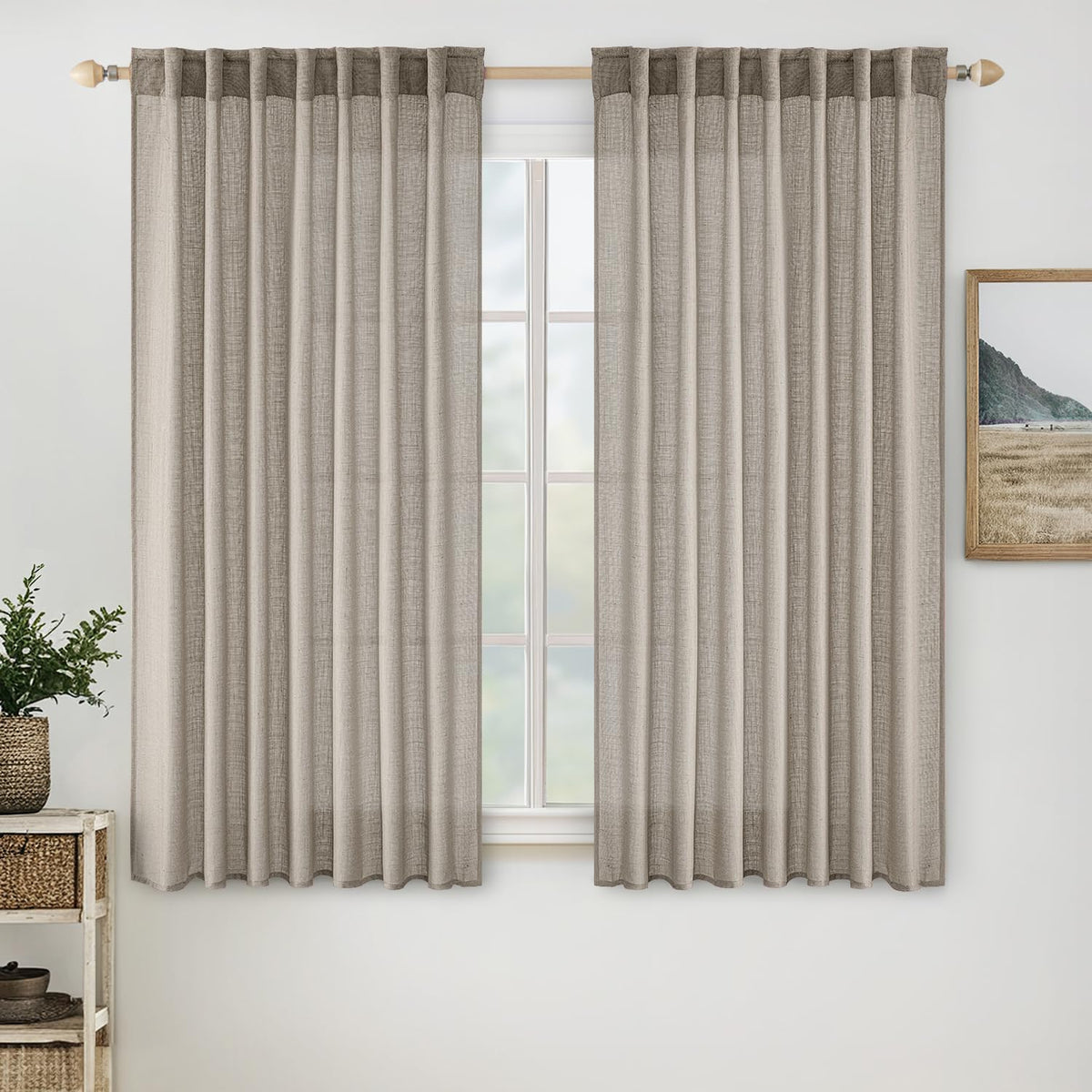 MIULEE Natural White Linen Curtains 52x96 Inch Long 2 Panels for Bedroom