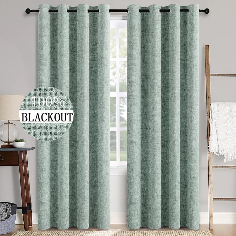 MIULEE 100% Blackout Linen Curtains for Bedroom 52x84 Inches Dusty Blue