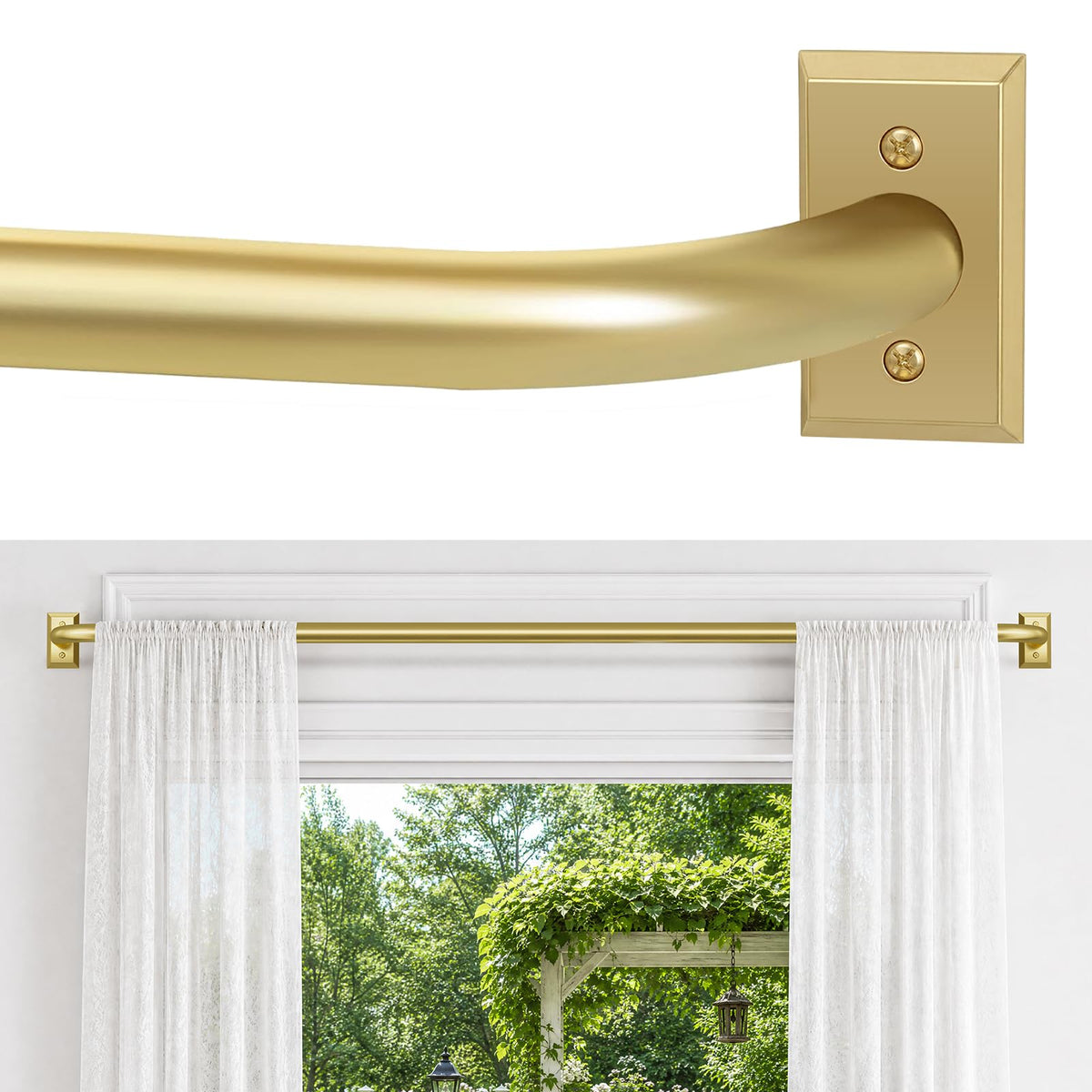ZYRW Gold Curtain Rod, Room Darkening Rods for Windows 28 to 48 Inches(2.3-4Ft), Wrap Around Curtain Rods, Heavy Duty Blackout Drapery, Modern Decorative Window Treatment Rod, Gold