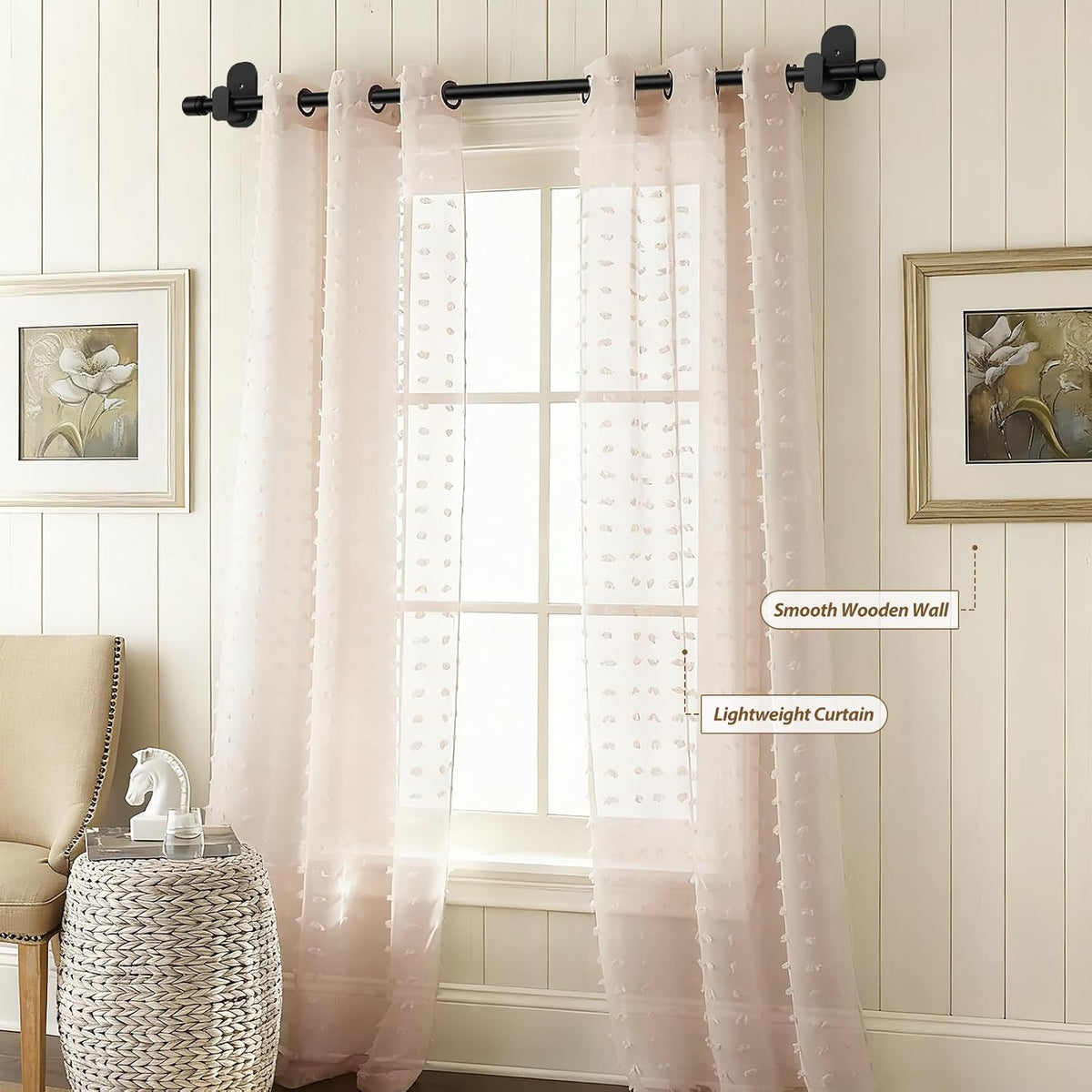 HOTOZON Curtain Rods No Drilling 32 to 86 Inch, 5/8" Diameter, Black