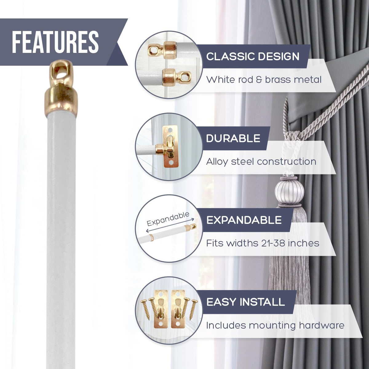 Amazing Drapery Hardware 21-38 inch Swivel Sash Curtain Rods Set of 2