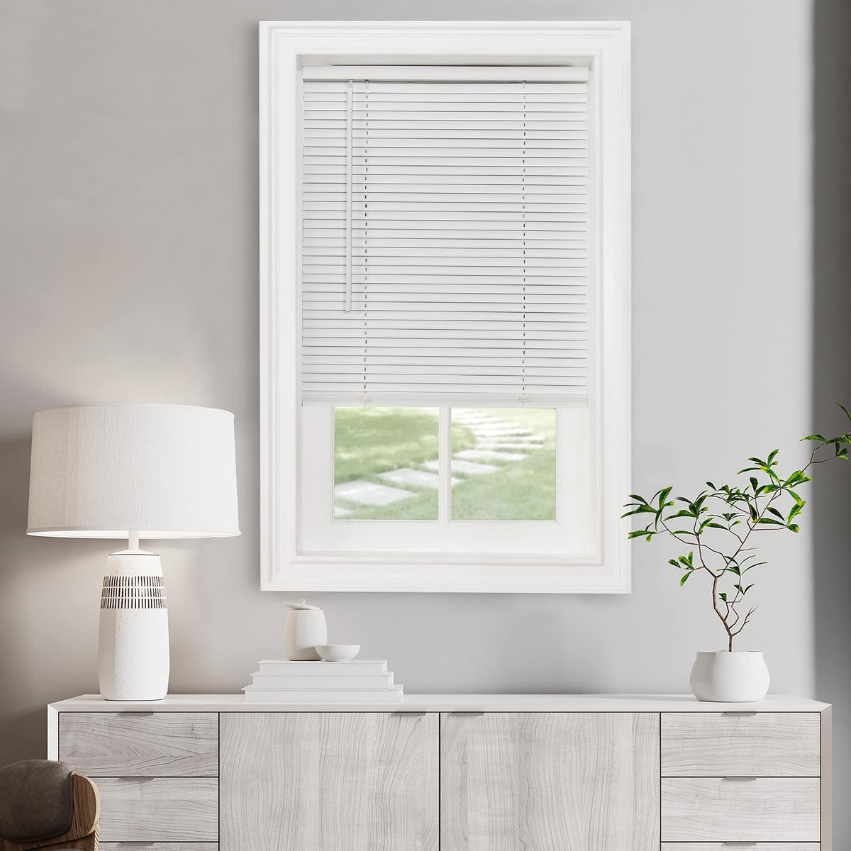 Cordless Light Filtering Mini Blinds for Indoor, 29 x 64 in, Pearl White