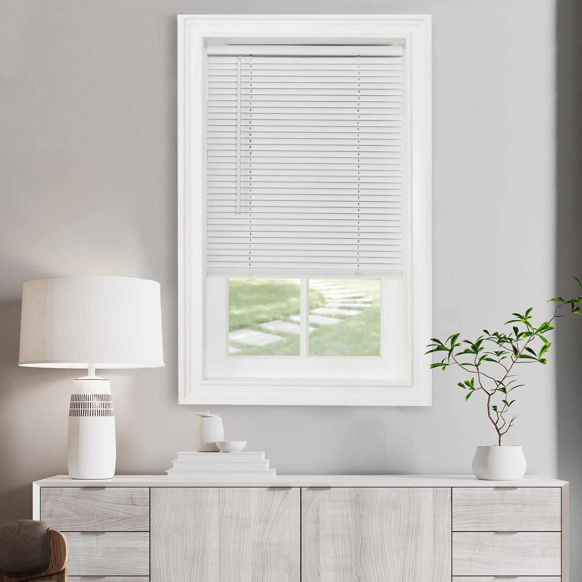 Cordless Light Filtering Mini Blinds for Indoor, 29 x 64 in, Pearl White