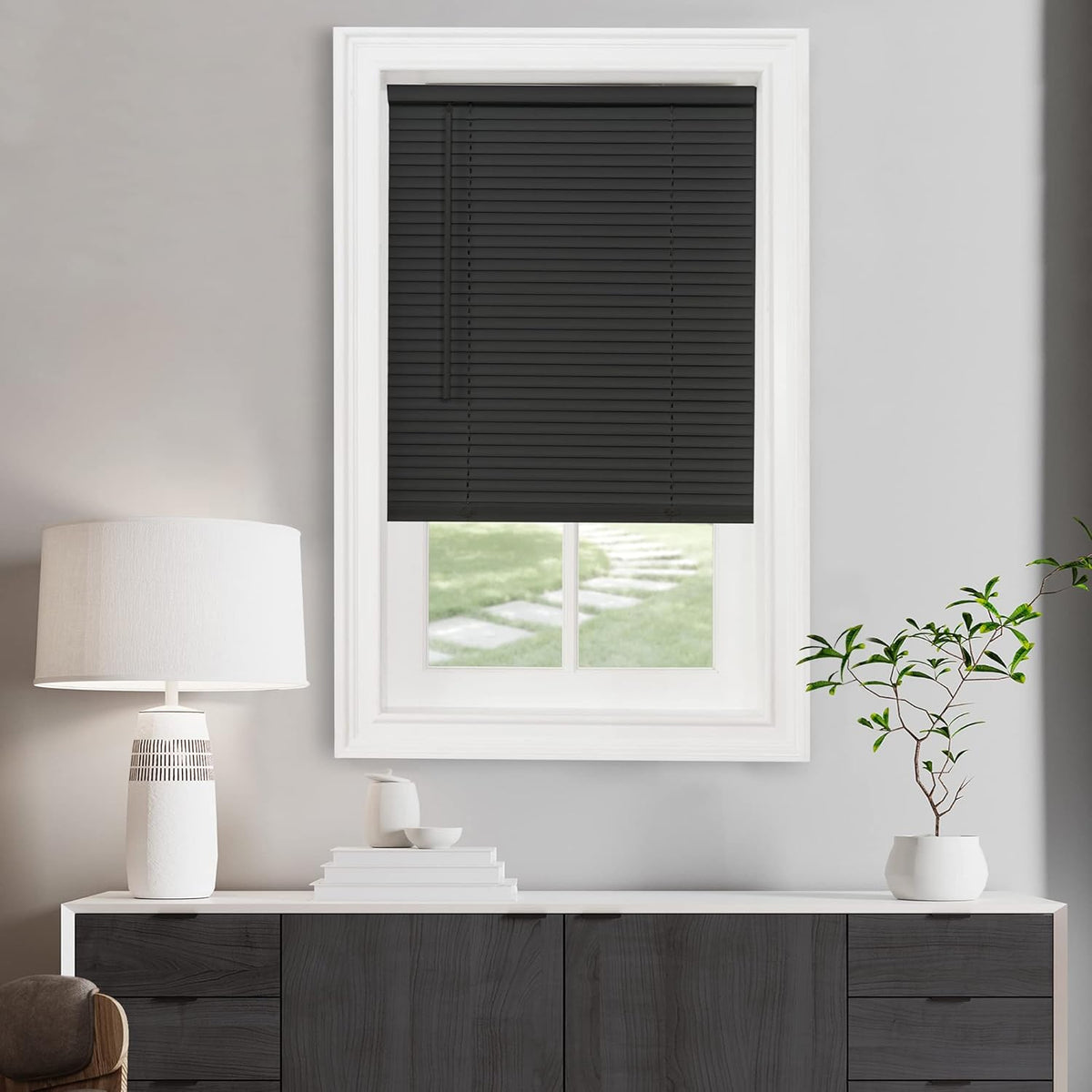 Cordless Light Filtering Mini Blind, 46 x 48 in, Black