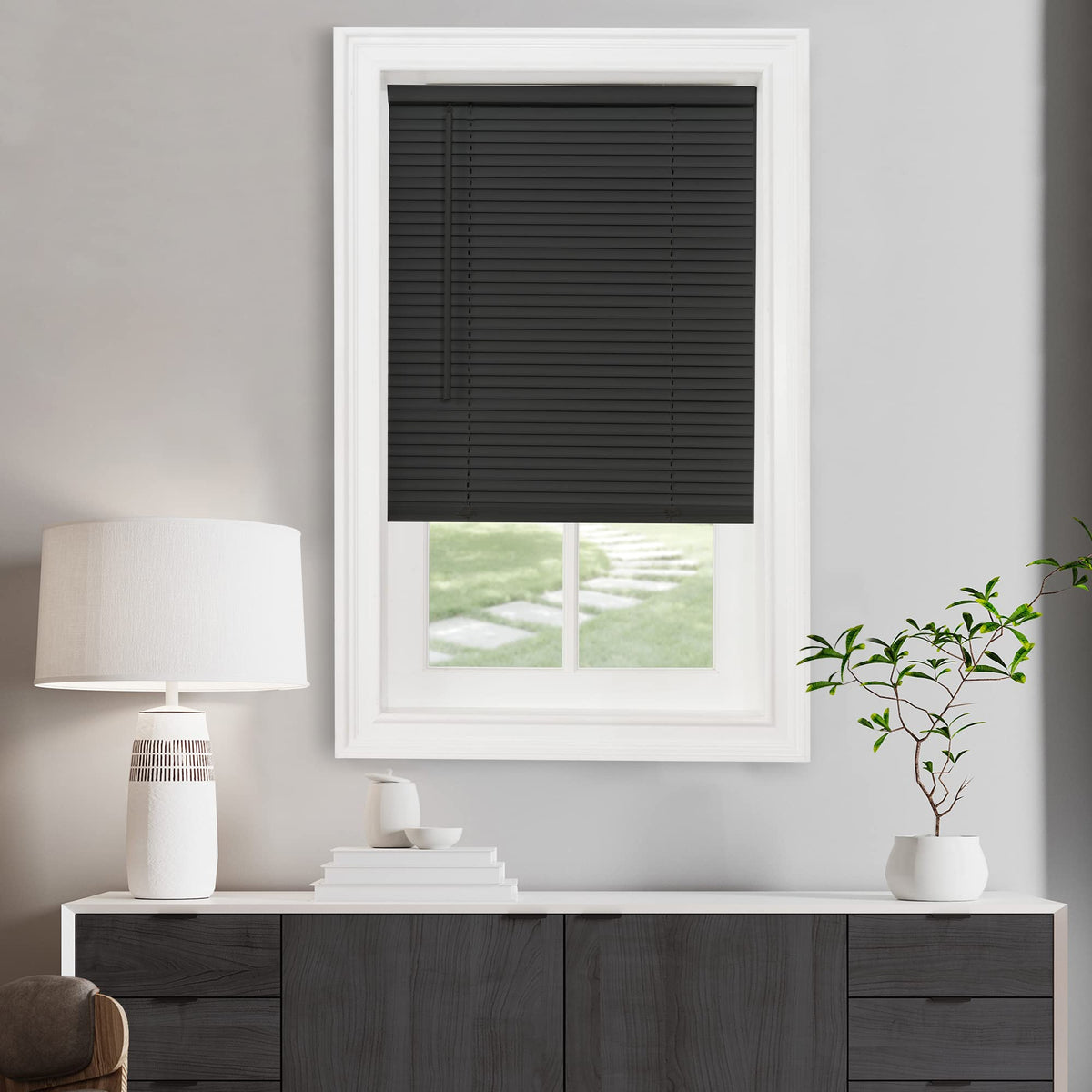 Cordless Light Filtering Mini Blind, 46 x 48 in, Black