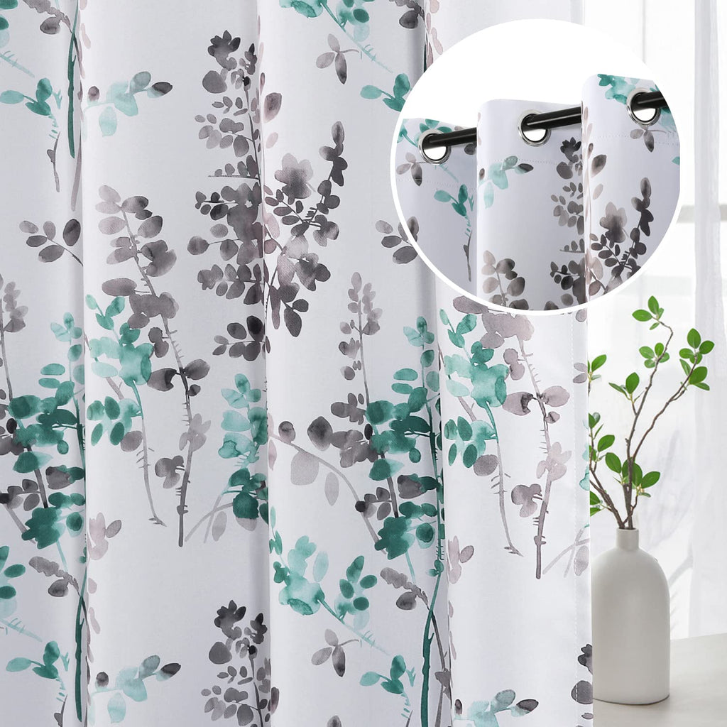 H.VERSAILTEX Blackout Floral Curtains 84”L for Living Room, Bluestone/Taupe