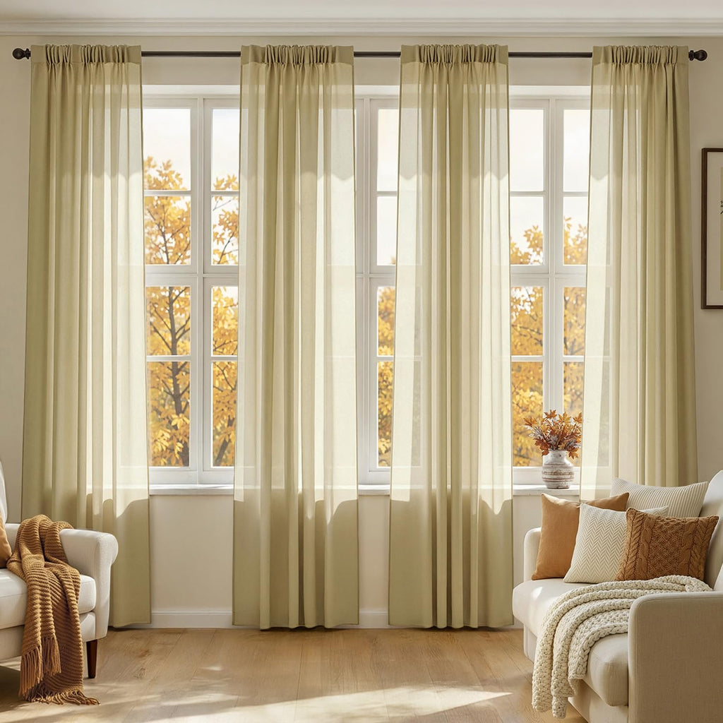 MIULEE Beige Sheer Curtains 84 Inches Long 4 Panels 42 x 84 Inches