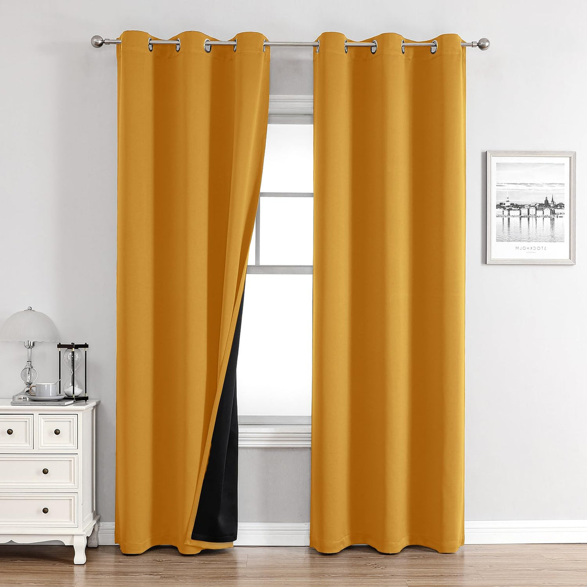 ChrisDowa 100% Blackout Curtains for Bedroom 63 Inches Long 2 Panels Set
