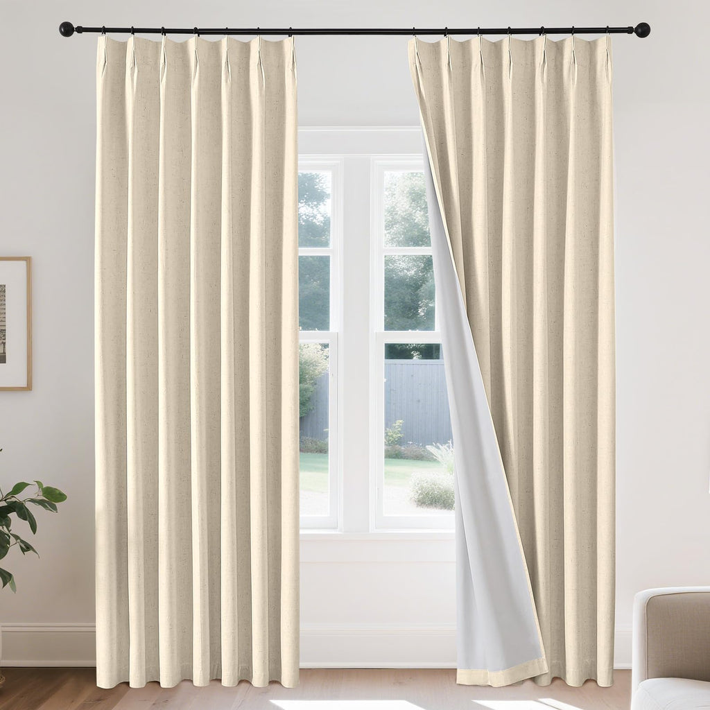 Joydeco Linen Curtains 84 Inch Length 2 Panels,Light Filtering Drapes 52 Inches Wide with Back Tab Rod Pockets (84" L x 52" W, Ivory on Linen)