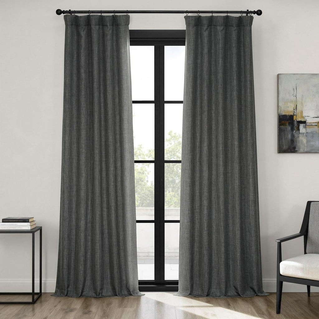 Faux Linen Curtains for Living Room (1 Panel) - 50W X 108L, Birch Taupe