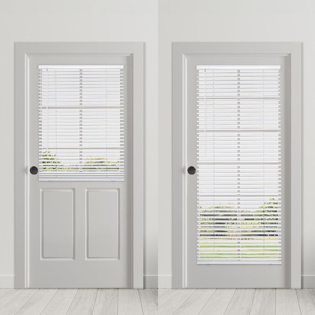 DEZ FURNISHINGS Cordless No Tools 1" Magnet Mini Blinds for Metal Doors, Room Darkening, 25" W x 42" H, White
