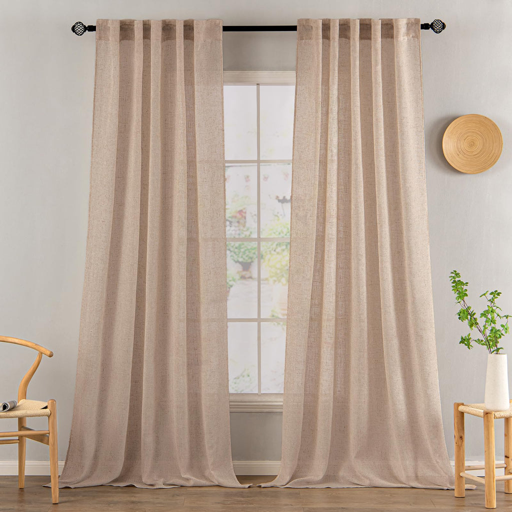MIULEE Natural White Linen Curtains 52x96 Inch Long 2 Panels for Bedroom
