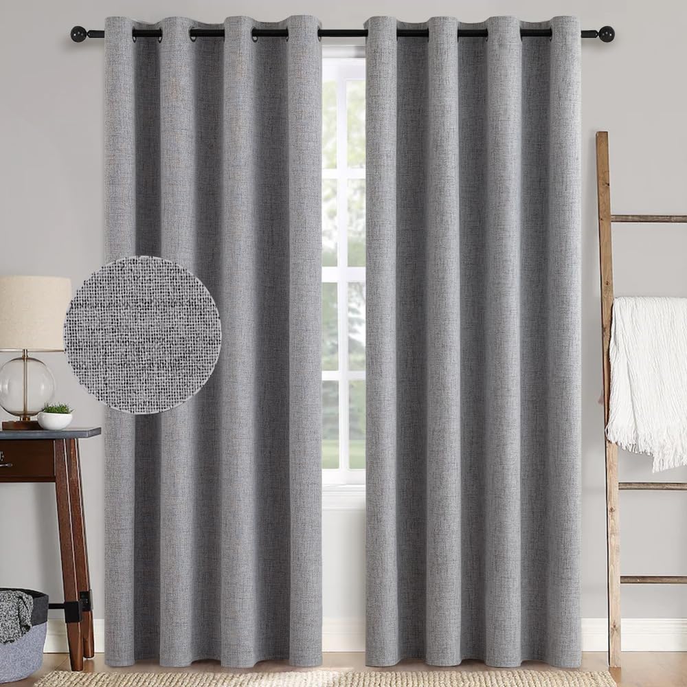 MIULEE 100% Blackout Linen Curtains for Bedroom 52x84 Inches Dusty Blue