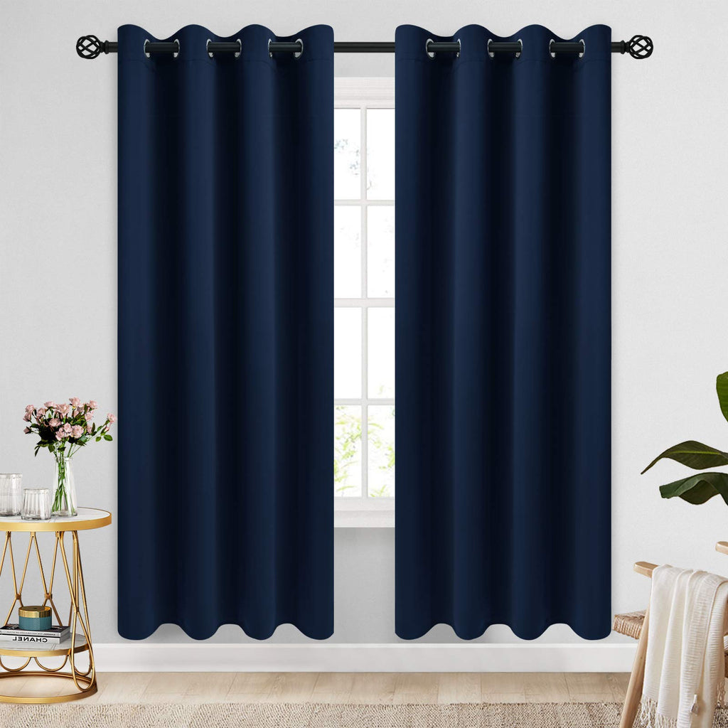 COSVIYA Grommet Blackout Room Darkening Navy Blue Curtains 84 inch Length