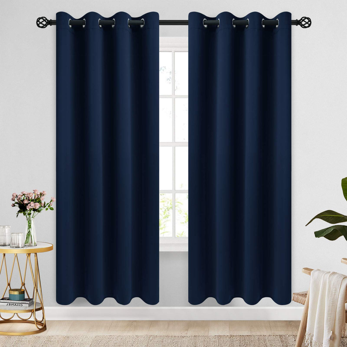 COSVIYA Grommet Blackout Room Darkening Navy Blue Curtains 84 inch Length