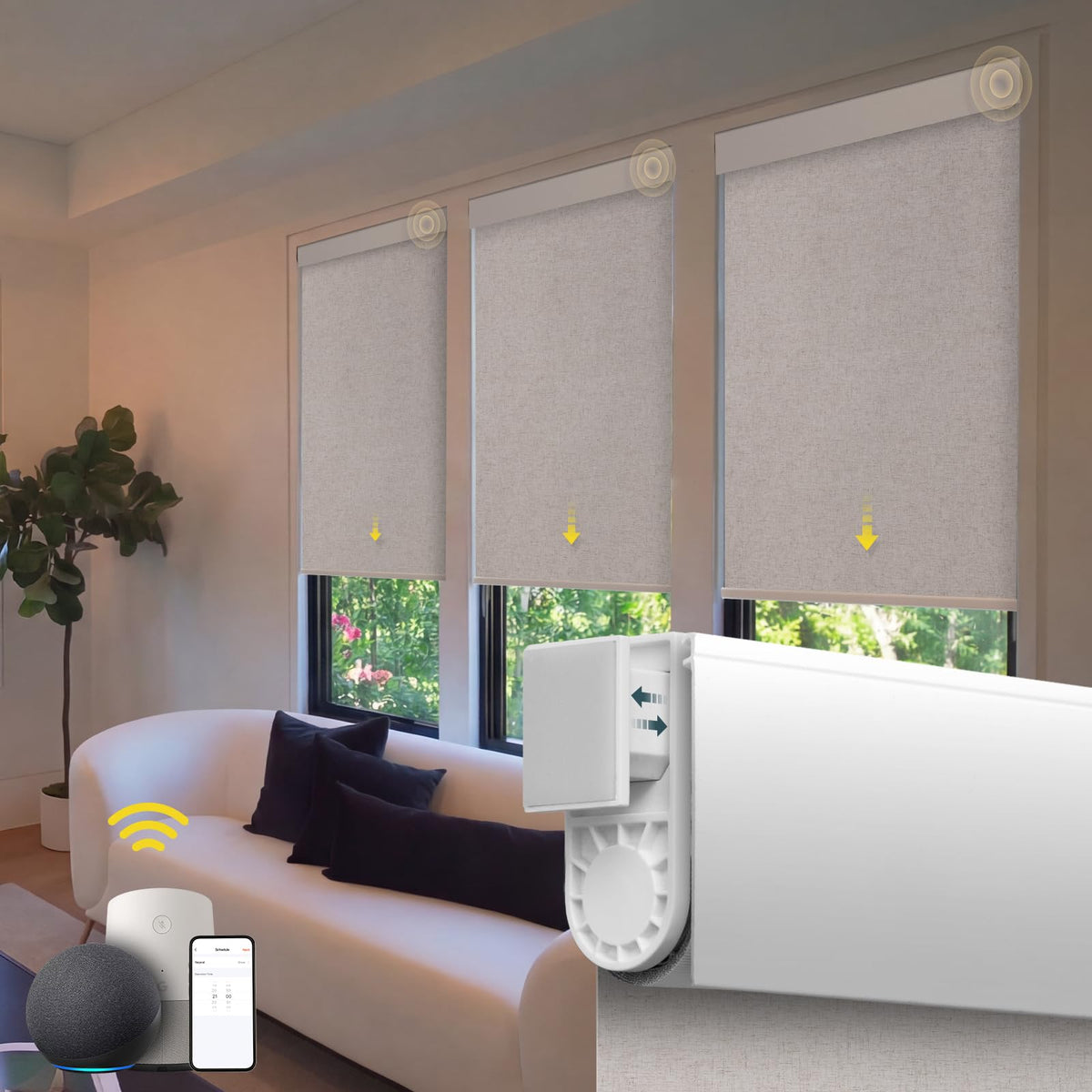 Motorized Blinds No Drill Automatic Blinds for Windows Cordless Roller Shades Electric Blinds with Remote Control Smart Blinds (White, 34.5 x 72)