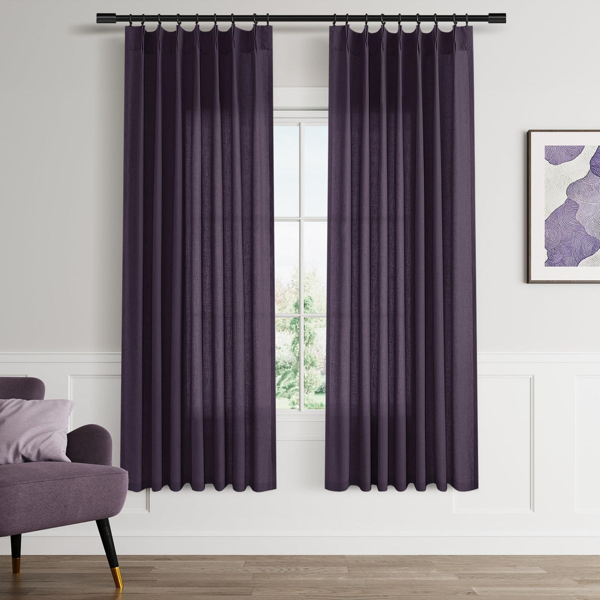 Aersas Linen Pinch Pleated Curtains 84 Inch Length 2 Panels Set for Living Room Cream Semi Sheer Window Curtain for Bedroom Boho Farmhouse Neutral Back Tab Drape Decor with Hooks, Natural Beige Ivory