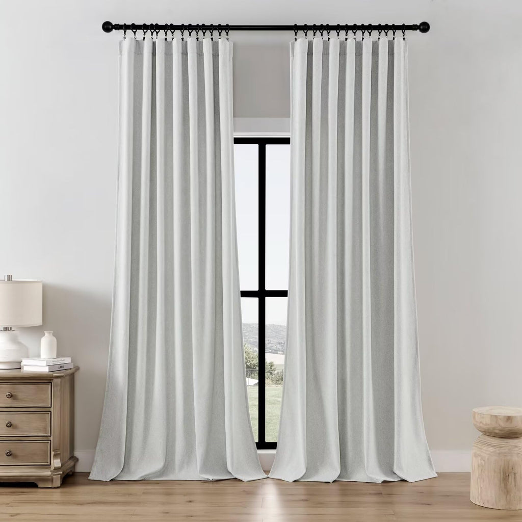 Joydeco Linen Curtains 84 Inch Length 2 Panels,Light Filtering Drapes 52 Inches Wide with Back Tab Rod Pockets (84" L x 52" W, Ivory on Linen)