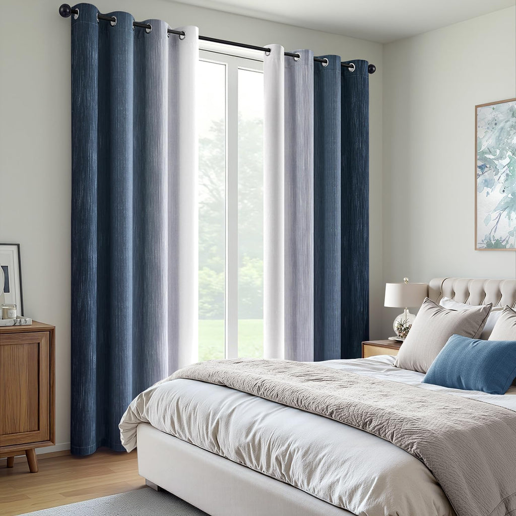 MIULEE Navy Blue and Greyish White Ombre Blackout Curtains 52Wx84L Set of 2