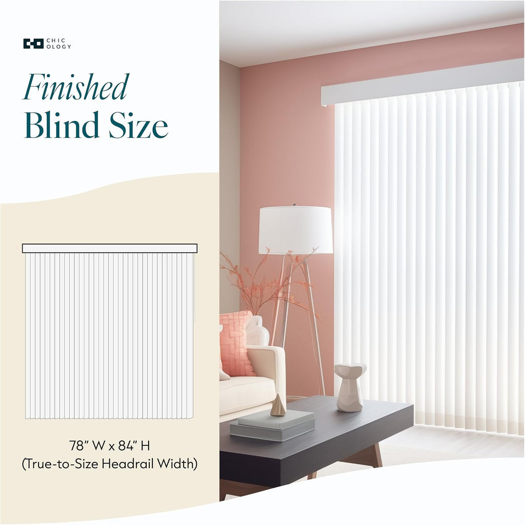 CHICOLOGY Vertical Blinds, Oxford White (Vinyl), 3.5" PVC, 78" W x 84" H