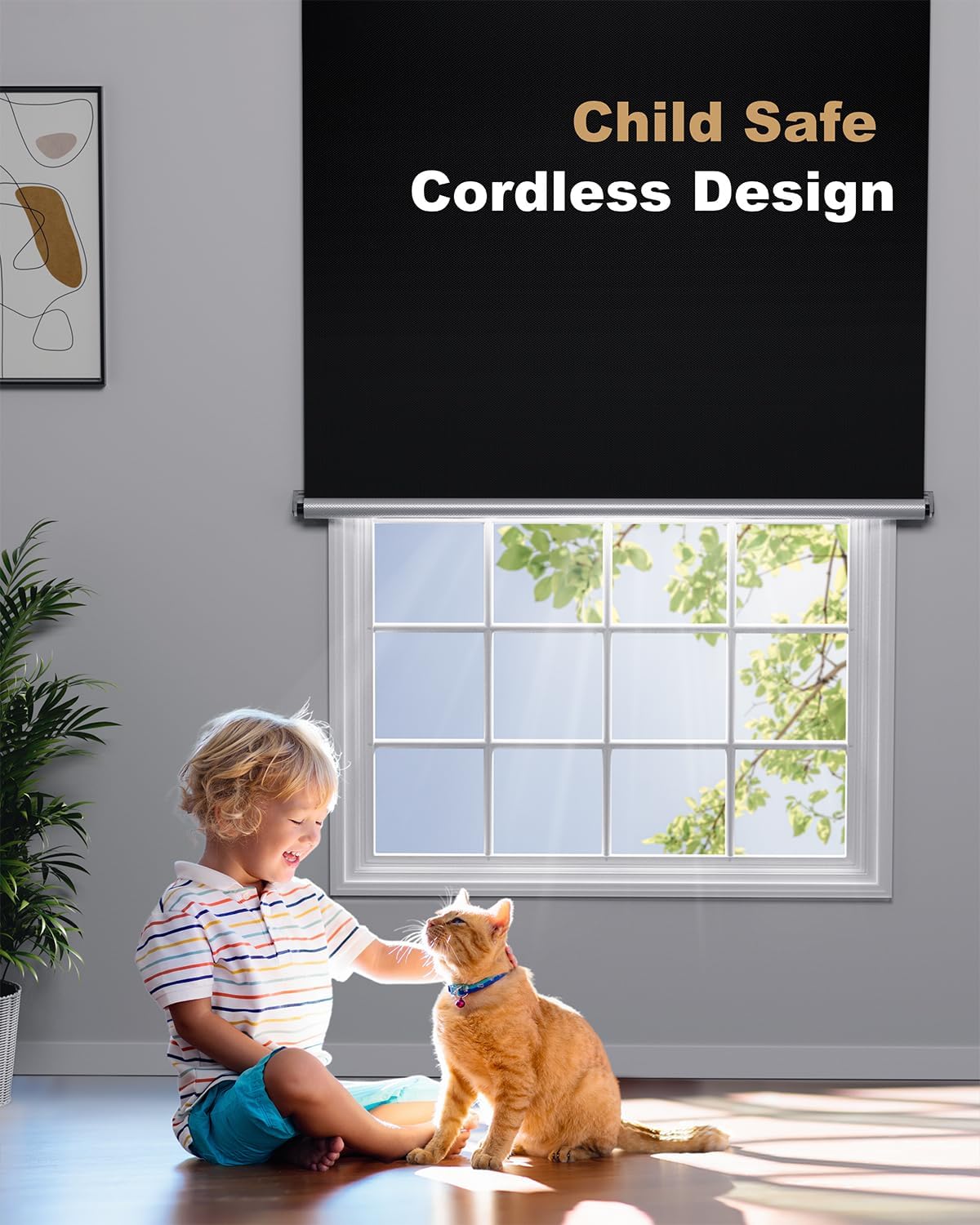 100% Blackout Roller Shades, Cordless No Tools No Drill Blinds for Indoor Windows, Thermal Insulation UV Protection, Easy Install Blackout Curtains with Rod & Buckles(24" W*84" H)